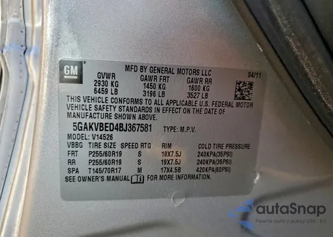 2011 Buick Enclave Cxl from USA, damaged, VIN 5GAKVBED4BJ367581